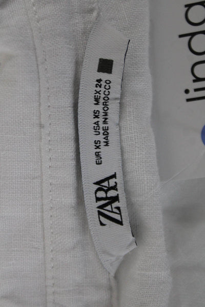Zara Women Cropped Button Up Cotton Blouse White 3/4 Sleeve Size XS