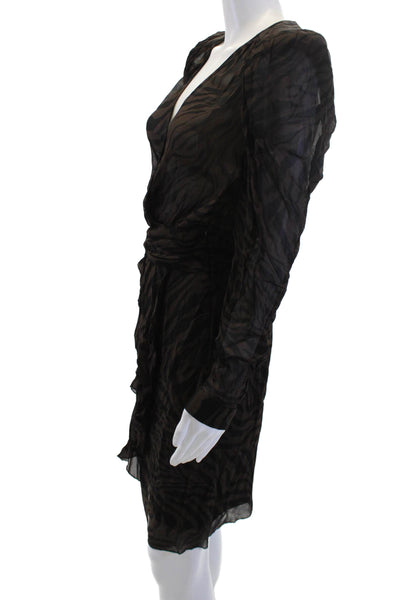 Ba&Sh Womens Wrap Dress Black Animal Print V Neck Long Sleeve Short Size 1