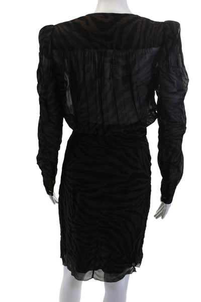 Ba&Sh Womens Wrap Dress Black Animal Print V Neck Long Sleeve Short Size 1