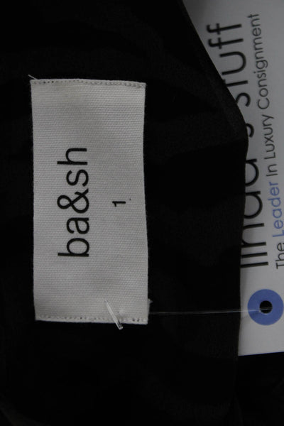 Ba&Sh Womens Wrap Dress Black Animal Print V Neck Long Sleeve Short Size 1