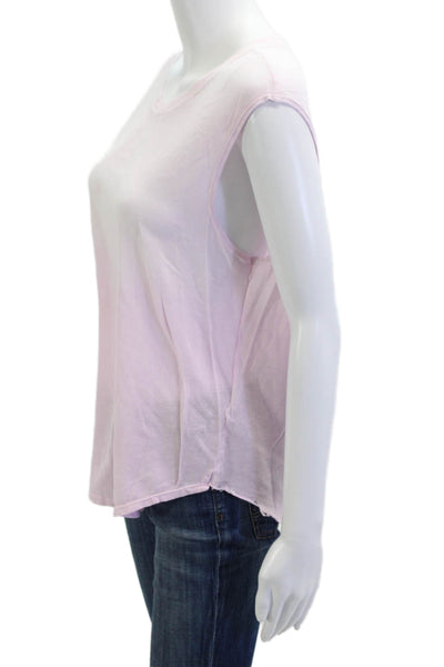 Raquel Allegra Womens Sleeveless Crewneck Jersey T Shirt Pink Cotton Size 1