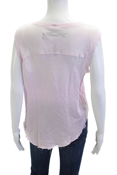 Raquel Allegra Womens Sleeveless Crewneck Jersey T Shirt Pink Cotton Size 1