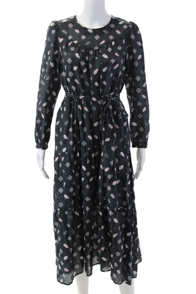 Xirena Womens Black Cotton Boho Maxi Dress Long Sleeve Tie Size XS