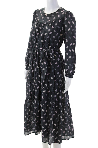 Xirena Womens Black Cotton Boho Maxi Dress Long Sleeve Tie Size XS