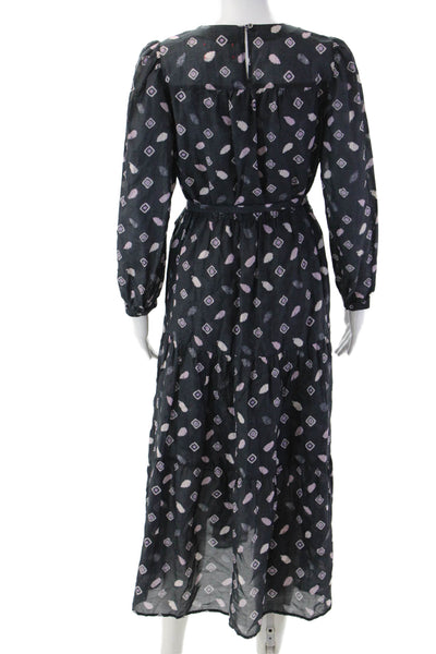 Xirena Womens Black Cotton Boho Maxi Dress Long Sleeve Tie Size XS