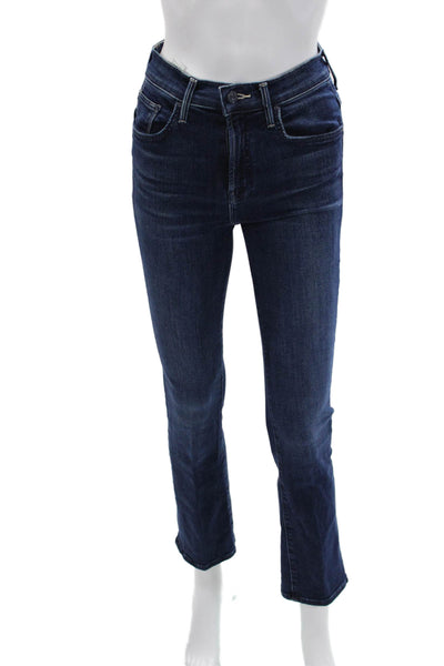 Mother Women Dark Blue Cropped Straight Mid Rise Jeans Inseam 28 Size 24