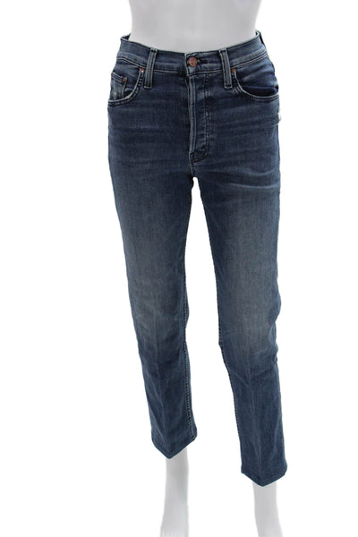 Mother Womens Cropped Straight Ankle Jeans Dark Blue Size 24