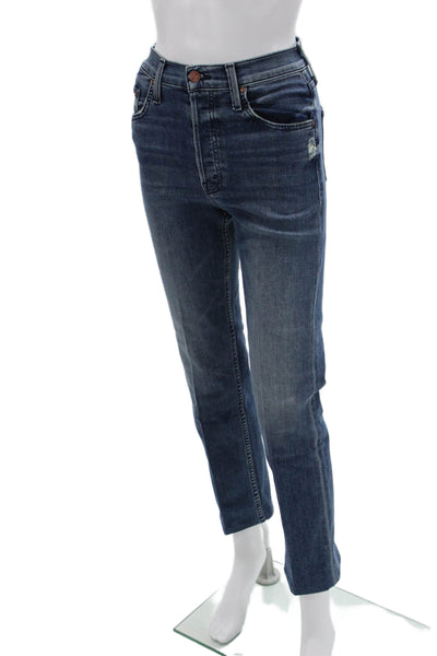 Mother Womens Cropped Straight Ankle Jeans Dark Blue Size 24