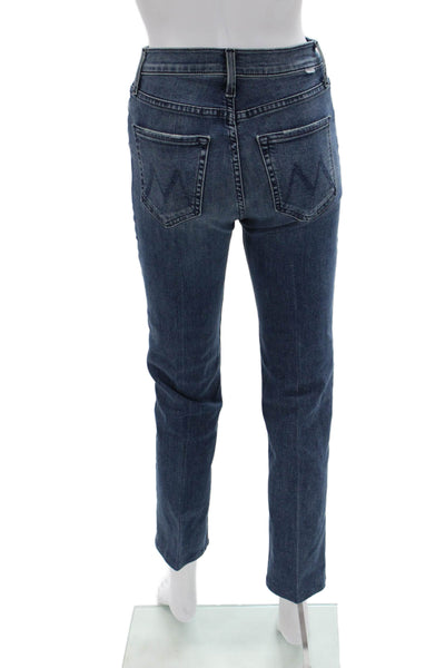 Mother Womens Cropped Straight Ankle Jeans Dark Blue Size 24