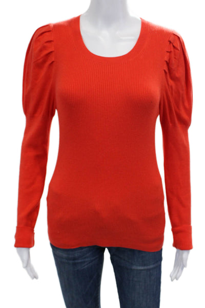 J Crew Women Solid Red Tencel Long Sleeve Round Neck Top Classic Fall Size M