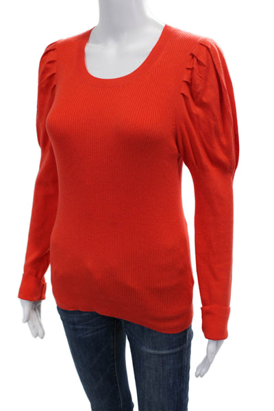 J Crew Women Solid Red Tencel Long Sleeve Round Neck Top Classic Fall Size M
