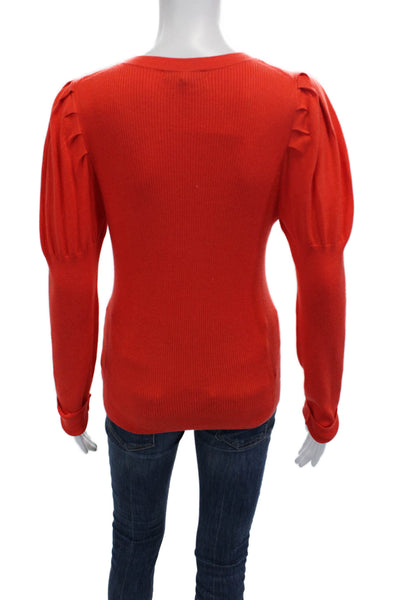 J Crew Women Solid Red Tencel Long Sleeve Round Neck Top Classic Fall Size M