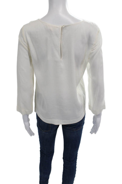 Rebecca Taylor Women White Rayon Round Neck 3/4 Sleeve Blouse Size 4