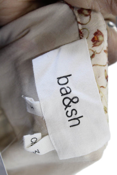 Ba&Sh Womens Kaftan Dress Beige Floral V Neck 3/4 Sleeve Size S