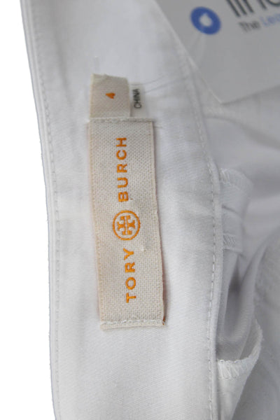 Tory Burch Womens Ankle Cropped Pants White Zip 27in Inseam Size 4