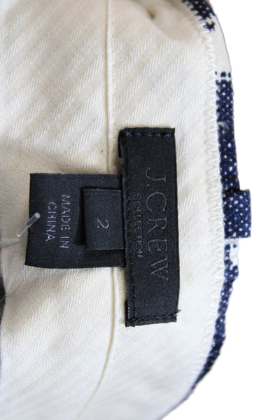 J Crew Women Dark Blue Aztec Cropped Ankle Pants Silk Cotton Blend Size 2
