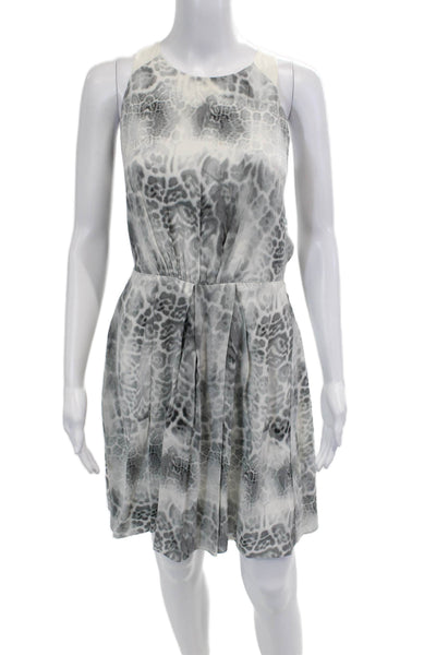 Rebecca Taylor Women Gray Animal Print High Neck Sleeveless Shift Dress Size 4