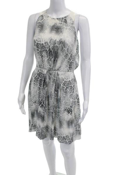 Rebecca Taylor Women Gray Animal Print High Neck Sleeveless Shift Dress Size 4