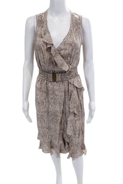 Rebecca Taylor Womens Wrap Dress Beige V-Neck Sleeveless Silk Buckle Size 4