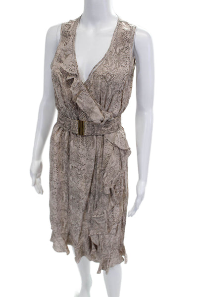 Rebecca Taylor Womens Wrap Dress Beige V-Neck Sleeveless Silk Buckle Size 4