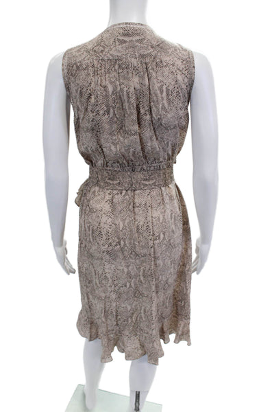 Rebecca Taylor Womens Wrap Dress Beige V-Neck Sleeveless Silk Buckle Size 4