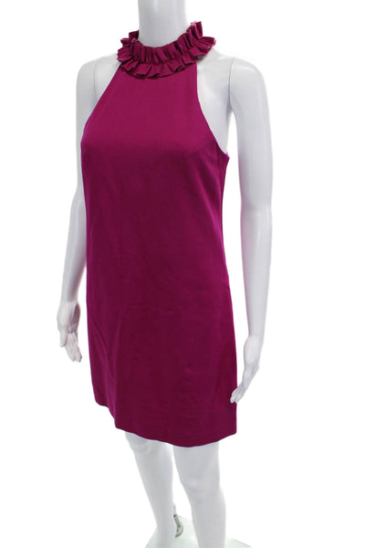 Trina Turk Women Shift Dress Purple High Neck Sleeveless Zip Size 0