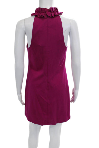 Trina Turk Women Shift Dress Purple High Neck Sleeveless Zip Size 0