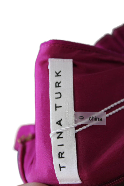 Trina Turk Women Shift Dress Purple High Neck Sleeveless Zip Size 0
