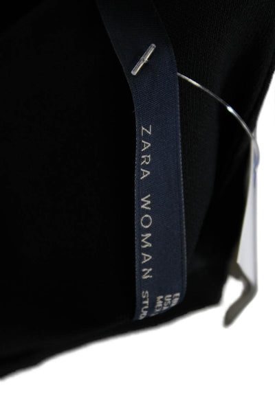 Zara Woman Women Black Sleeveless Crew Neck Dress Button Closure Viscose Size S