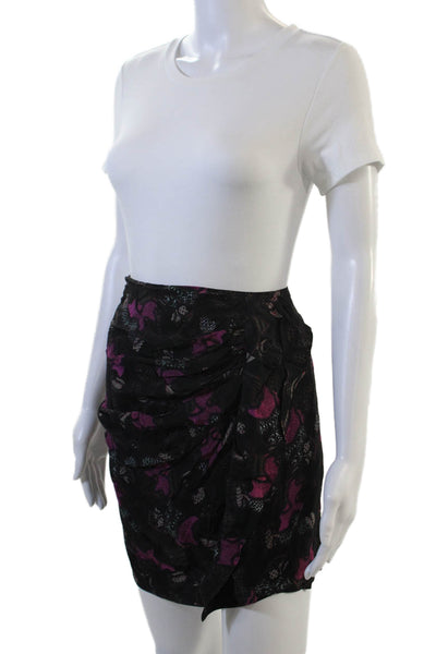 IRO Women Black Floral Mini Tulip Skirt 100% Viscose Short Size 40