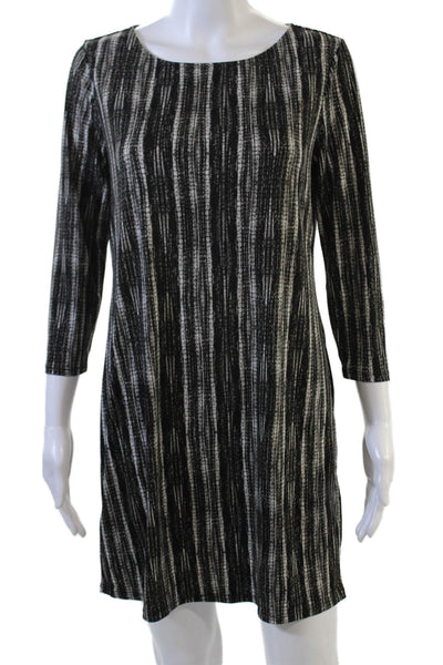 BCBGMAXAZRIA Womens Black Striped Shift Dress 3/4 Sleeve Round Neck Size S