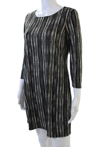 BCBGMAXAZRIA Womens Black Striped Shift Dress 3/4 Sleeve Round Neck Size S