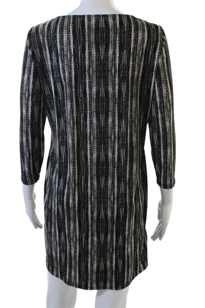 BCBGMAXAZRIA Womens Black Striped Shift Dress 3/4 Sleeve Round Neck Size S