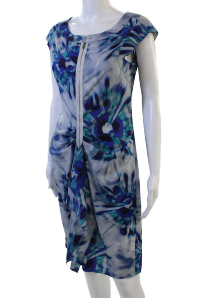 BCBGMAXAZRIA Women Sheath Dress Blue Short Sleeve Round Neck Size 4