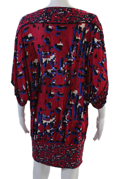 BCBGMAXAZRIA Women Red Geometric Kaftan Dress Short Size S