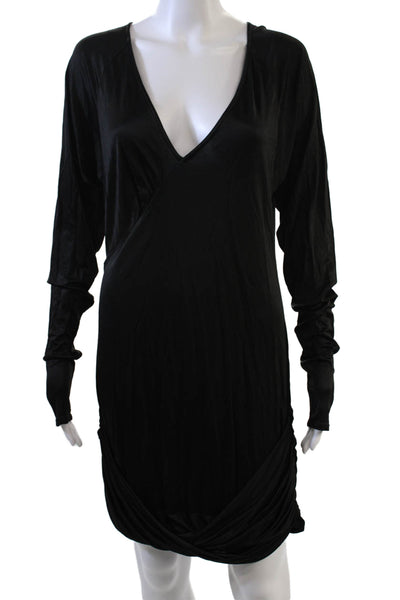 BCBGMAXAZRIA Women Sheath Black V-Neck Long Sleeve Short Dress Size L