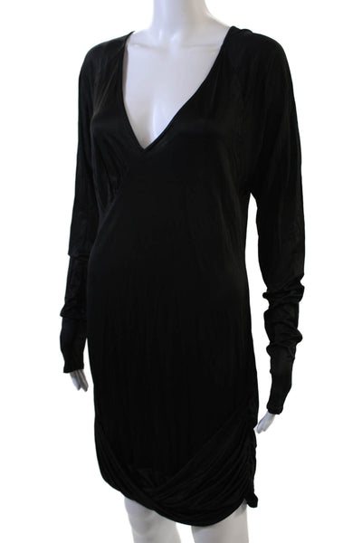 BCBGMAXAZRIA Women Sheath Black V-Neck Long Sleeve Short Dress Size L