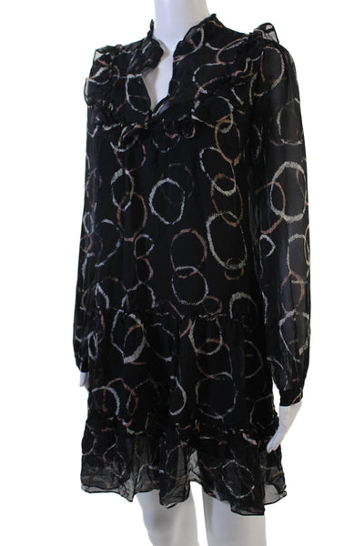 BCBGMAXAZRIA Womens Black Shift Dress Long Sleeve V-Neck Geometric Size 2XS