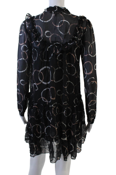 BCBGMAXAZRIA Womens Black Shift Dress Long Sleeve V-Neck Geometric Size 2XS