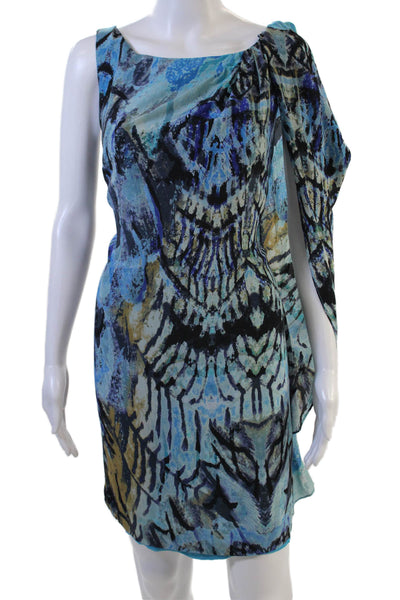 Etcetera Women Sheath Dress Black Silk Short Graphic Print Zip Size 4