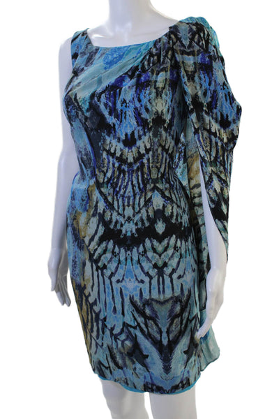 Etcetera Women Sheath Dress Black Silk Short Graphic Print Zip Size 4