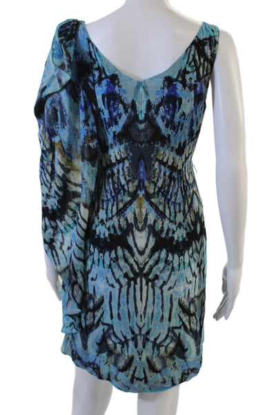 Etcetera Women Sheath Dress Black Silk Short Graphic Print Zip Size 4