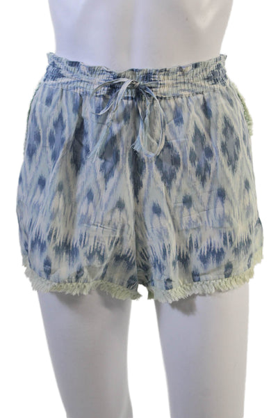 Joie Unisex Bohemian Geometric Silk Drawstring Shorts Blue Size S