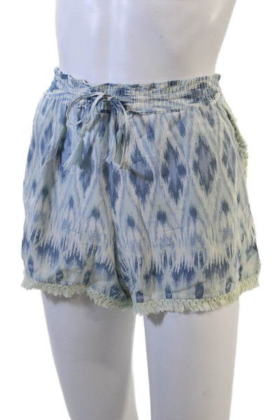 Joie Unisex Bohemian Geometric Silk Drawstring Shorts Blue Size S