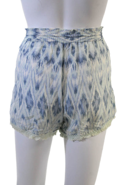 Joie Unisex Bohemian Geometric Silk Drawstring Shorts Blue Size S