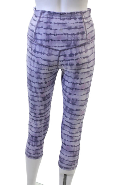 Athleta Women Purple Striped Capri Leggings Size S