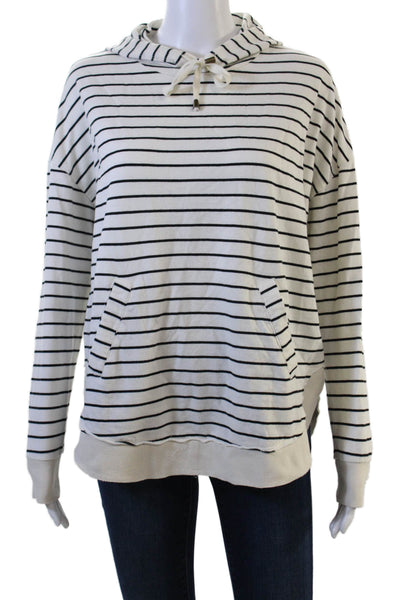 Z Supply Womens Pullover Hoodie White Striped Drawstring Size S