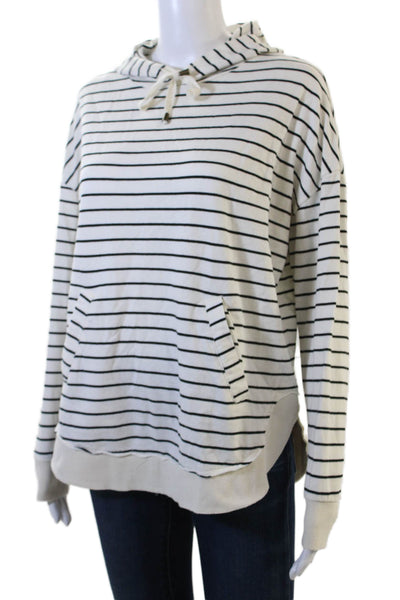 Z Supply Womens Pullover Hoodie White Striped Drawstring Size S