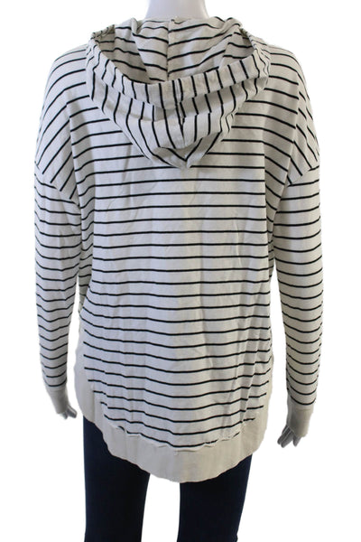 Z Supply Womens Pullover Hoodie White Striped Drawstring Size S