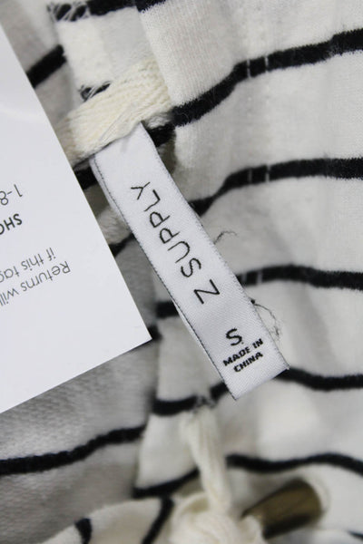 Z Supply Womens Pullover Hoodie White Striped Drawstring Size S
